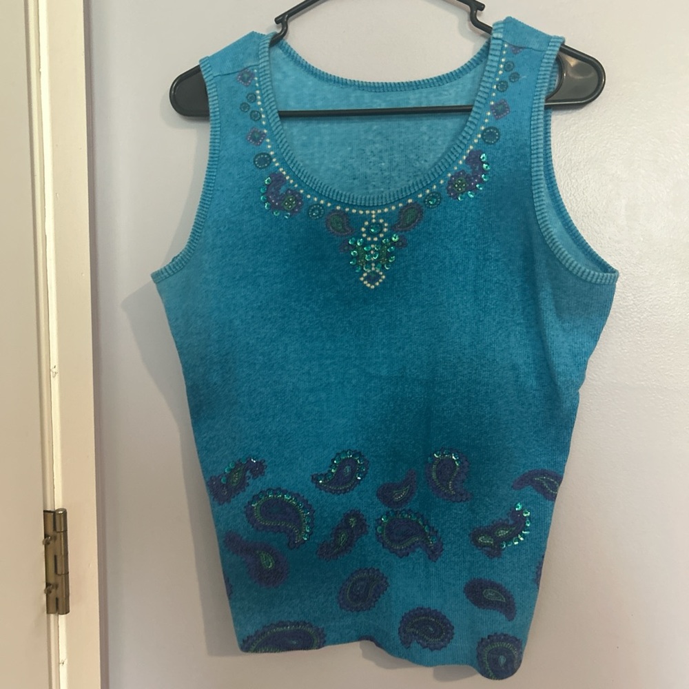 Embellished Blue Tank Top